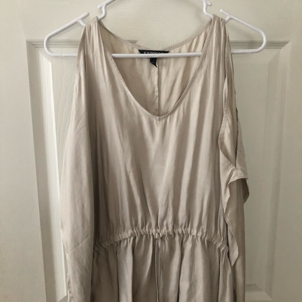 Express cold shoulder silk top.